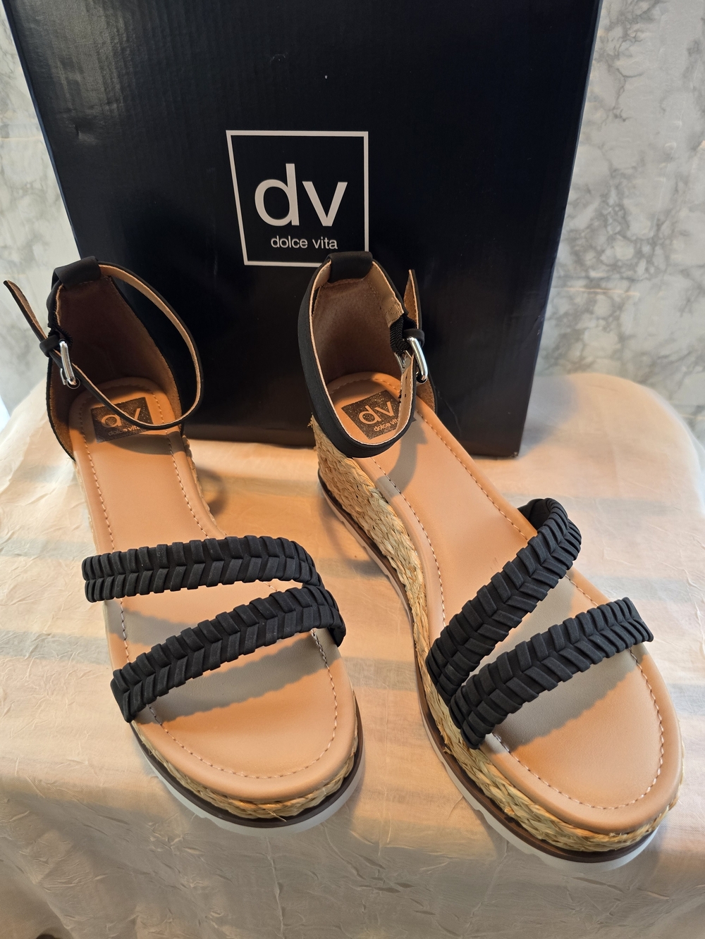Dolce Vita Black Strappy Wedge Sandals